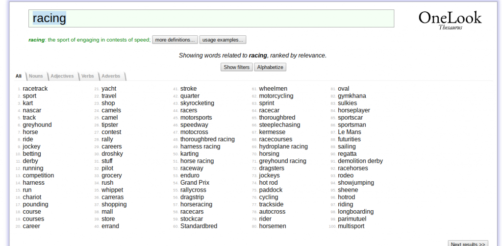 Onelook keywords